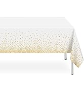 LIKAJON 2 Pack White and Gold Dot Tablecloth, White Plastic Table Cloths for Parties Disposable, ...