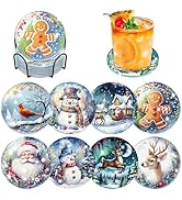 Bowetile 8PCS Christmas Diamond Art Coasters Kit with Holder, Snowman Diamond Art Kits for Adults...