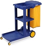 TUFFIOM Commercial Traditional Cleaning 3-Shelf Janitorial Cart, 500 Lbs Capacity Housekeeping Ca...