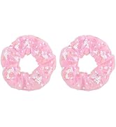 Sparkly Sequins Hair Scrunchies for Hair - 2Pcs Pink Sequins Scrunchies for Thick Curly Hair Ties...