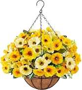 Ouddy Decor Artificial Hanging Flowers with Basket, Fake Silk Hanging Flowers in Coconut Lining B...