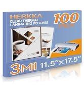 HERKKA 100 Pack Laminating Sheets, Hold 11 x 17 Inch Sheet, 3 Mil Clear Thermal Laminating Pouche...