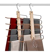 Ulimart Pants Hangers 2Pcs Pants Hangers Space Saving,Wooden Multiple Layers Pants Rack with Non-...