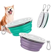 Pawaboo Collapsible Dog Bowls 2 Pack, Silicone Feeding Watering Bowls with Lids & Carabiners for ...