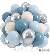 Dusty Blue Balloon Set, 60Pcs 12 Inch Retro Baby Slate Blue Ivory White Metallic Silver Balloons ...