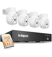 Anlapus 4K Wired Security Camera System, 4pcs 8MP 360° Pan/Tilt Cameras Outdoor Indoor, Human Veh...