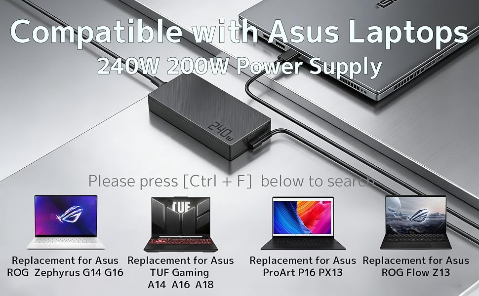 Compatible with Asus ROG Zephyrus G14 G16, Tuf gaming a14 a16, Proart P16 PX13, Flow Z13 Charger