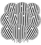 12 Pack 18 Inch Striped Balloons Helium Foil Mylar Black and White Striped Balloons for Black&Whi...
