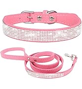 Puppy Dog Collar and Leash Set, Bling Rhinestone Diamond Fancy Crystal Glitter Pretty Jewel Pet C...