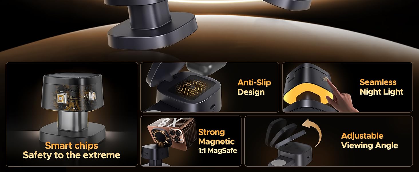 smart chips, anti-slip design, seamless night light, strong magnetic 1:1 magsafe