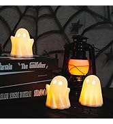 NEROSUN 3 Pack Cute Ghost Light Up Halloween Decor, LED White Ceramic Spooky Flameless Lanterns D...