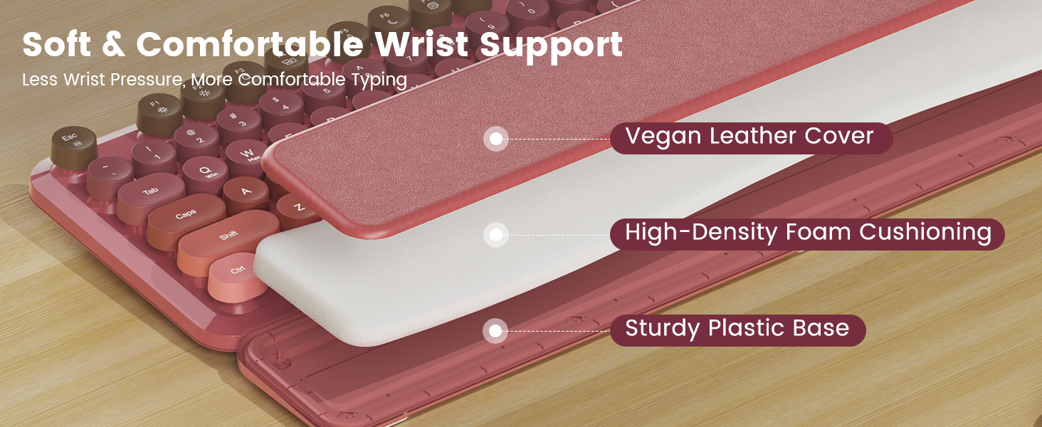 wrist rest cutaway showing vegan leather cover high density foam cushioning sturdy plastic base