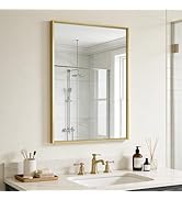 Bathroom Mirror for Wall, 36x24 Inch Metal Framed Mirror, Brushed Gold Rectangle Mirror, Bathroom...