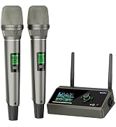 BASN Rechargeable UHF Wireless Dual Microphone System, Durable Mic and Mini Receiver with EQ/Reve...