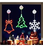 LOLStar Christmas Window Decorations,3 Pack of Red Jingle Bell,Green Christmas Tree,White Snowfla...