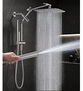 Veken All Metal 10" Brushed Nickel Shower Head with Handheld, Luxurious Square Double Rain Shower...