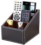 KINGFOM Remote Control Holder with 3 Compartments Pu Leather Remote Caddy Desktop Organizer Store...