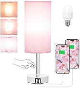 Hong-in Nightstand Lamp with 3 Color Modes - Pink Lamp for Bedroom with USB-C USB-A Charging Port...