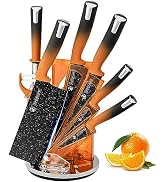 8Pcs Orange Kitchen Knife Set, DUFEIMOY Chef Knife Set Professional, Stainless Steel Knife Block ...