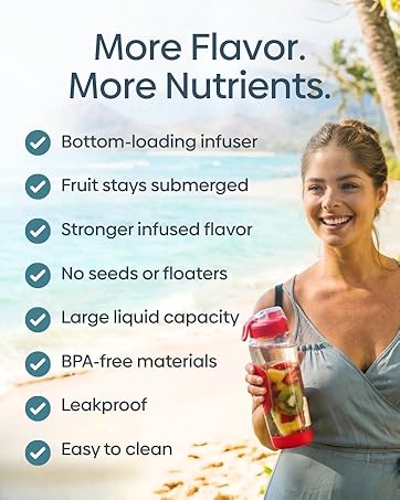 More Flavor more nutrients fruit stays submerged dtronger infuser flavor leak proof easy to clean