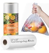 PAPRMA 12” x 16” Food Storage Bags Plastic Produce Bags, Disposable Clear Bags 4 Rolls, 350pcs on...