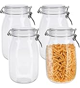 Lawei 4 Pack Plastic Mason Jars with Hinged Lids - 55 Oz Airtight Storage Canister Wide Mouth Kit...