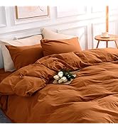 NEXHOME PRO Terracotta Burnt Orange Duvet Cover Set Queen Size Linen Textured Organic Natural 100...