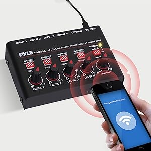 4-Channel Wireless BT Streaming Mini Line Mixer with USB Audio Interface