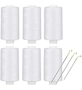 Simthread All Purpose Thread Polyester White, 6 Bobbins 400 Yards Each with 16 Needles for Hand S...