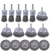 15 Pack Carbon Steel Wire Wheel Brush, Rocaris Cup Brush, Wheel Brush, Pen Brush Set with 1/4-Inc...