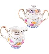 KAMMAK Ceramic Creamer and Sugar Set, Creamer Pitcher and Sugar Container, White Cream & Sugar Se...