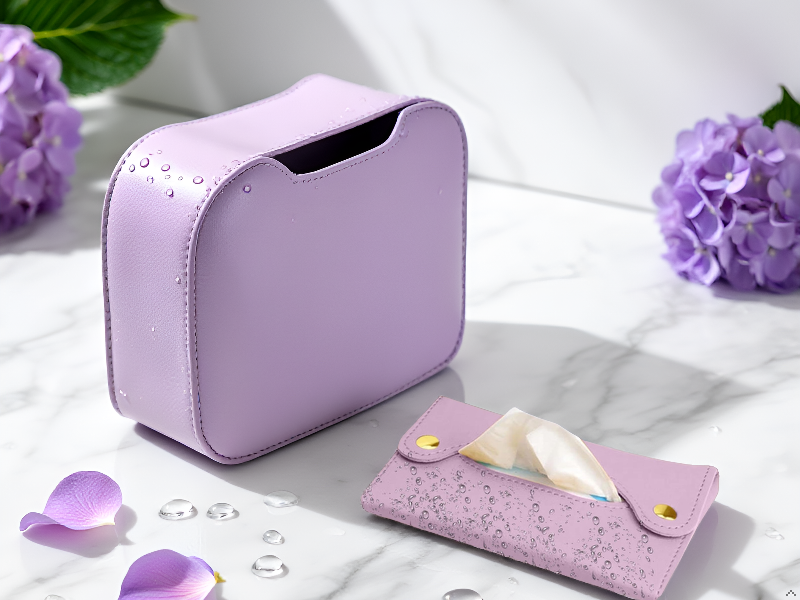 A sleek marble countertop with a small open handbag, scattered coins, and a few cosmetic items arran