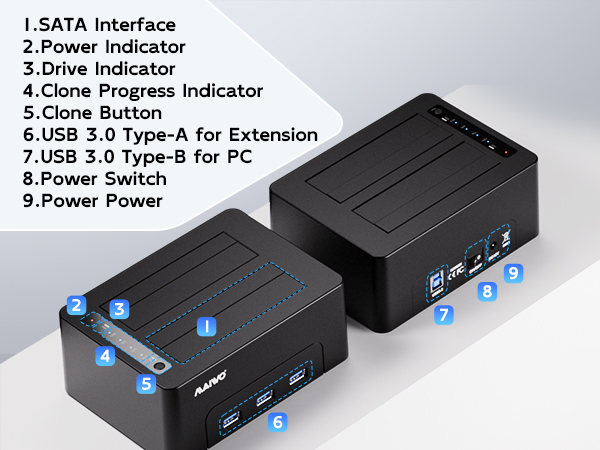 2.5 3.5 inches SATA DOCKING STATION WITH CLONE READ WRITE FUNCTION hdd cloner reader enclosure 5gbps