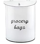 AuldHome Rustic Grocery Bag Holder; Wall-Mounted Vintage Enamelware Farmhouse Style Plastic Bag D...