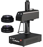 Black laser marking/engraving machine components and hardware shown from different angles, including control unit and mounting structures.