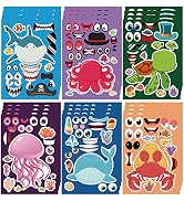 24 Sheets Make Your Own Sea Animals Stickers Make A Face Stickers for Kids Toddlers with Shark Je...