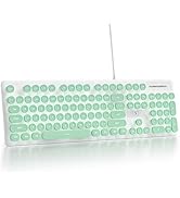 Fogruaden Wired Retro Typewriter Keyboard, Quiet Full Size Membrane Keyboard Light Up, Green Cute...