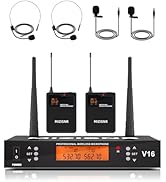 MIZISNR 2 Channel Wireless Lapel Microphone, Set of 2 Headset & Lavalier Mics with 200 Adjustable...
