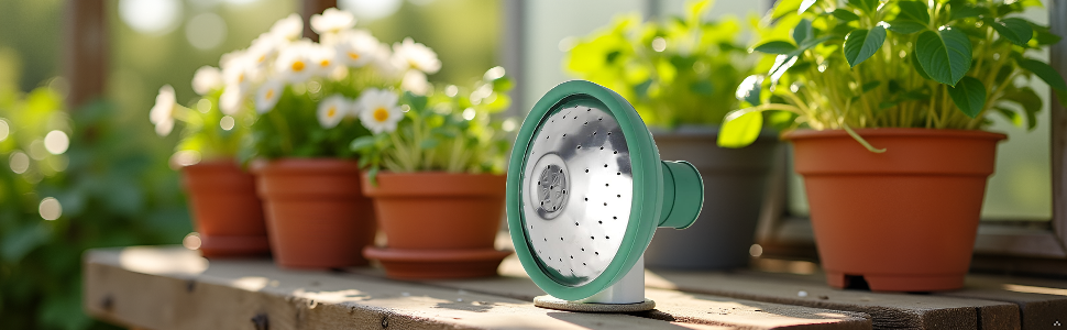 A lush, vibrant garden with various plants and flowers surrounding the product.