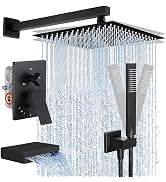 KES Black Shower Faucet Set Complete, 12 Inch Rainfall Shower Head with Handheld Spray, Waterfall...