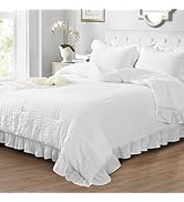 JOLLYVOGUE Queen Comforter Set, 3 Pieces White Seersucker Comforters Queen Size, Lightweight & Fl...