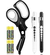 MEUUT 3 Pack Penlight & Medical Scissors- One 8 Inches Patented Trauma Shears Two LED Pen light w...