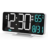 KOSUMOSU LED Clock 6.7in Small Digital Clock,White Digital Alarm Clock for Bedroom Calendar, Dual...