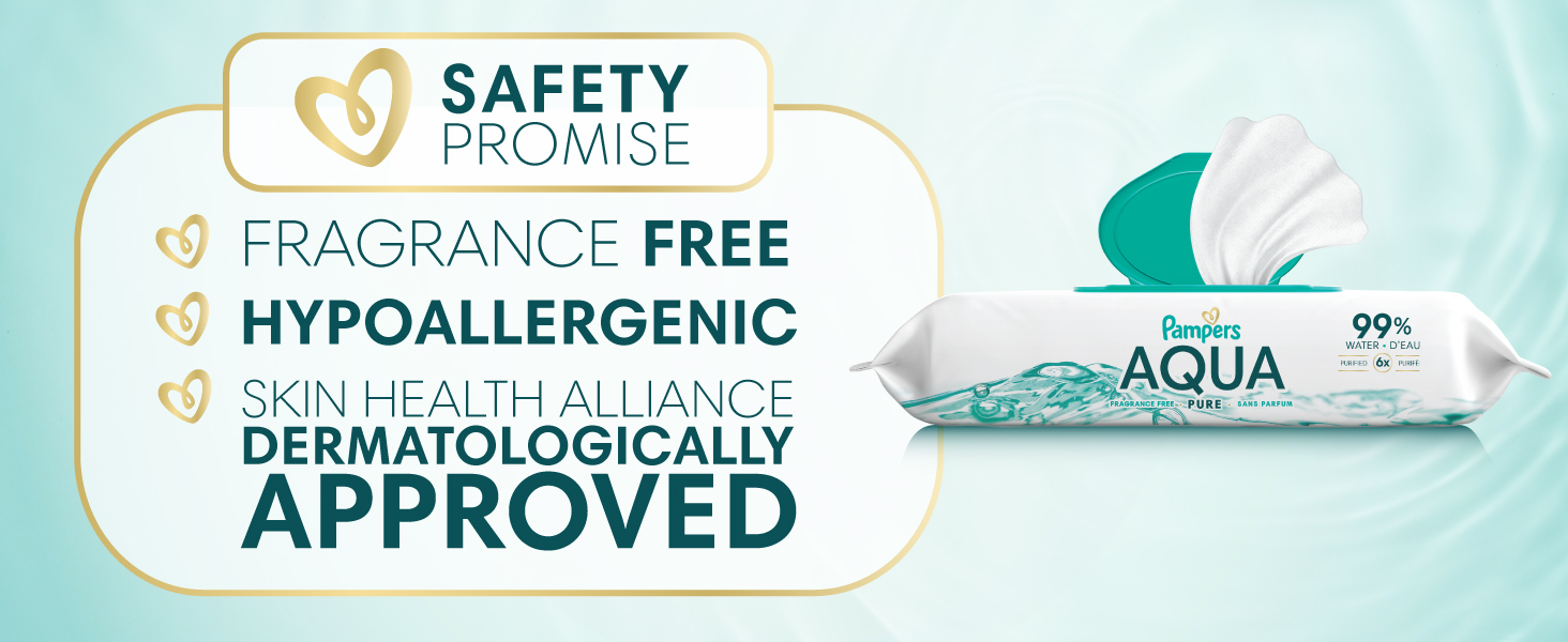 Safety Promise: fragrance free, hypoallergenic, skin health alliance dermatologically approved