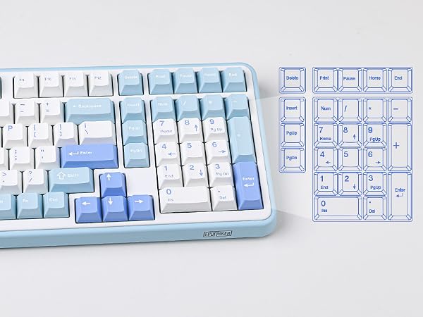 a computer keyboard with a blue design on it.