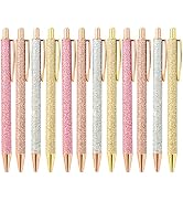 PASISIBICK 12 pcs Sparkle Writing Pens for Journaling, Metal Comfortable Retractable Pretty Ballp...