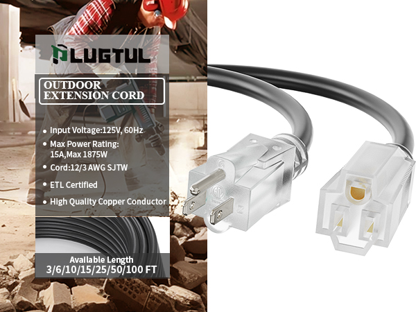 heavy duty outdoor extension cord black 12 gauge exntesion cord