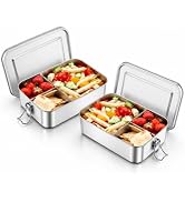 TeamFar 2 Pack Stainless Steel Bento Box, 47oz Metal Lunch Box | with 3 Compartments for Adults/K...
