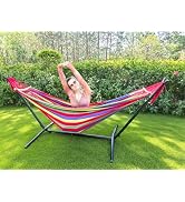 GOCAN Double Hammock 2 Person Large 220x160cm with Steel Stand and Removable Spreader bar Load 50...