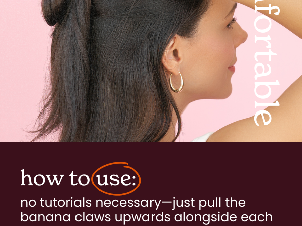 how to use: just pull the banana clips upward alongside each side of your head. clip and go.